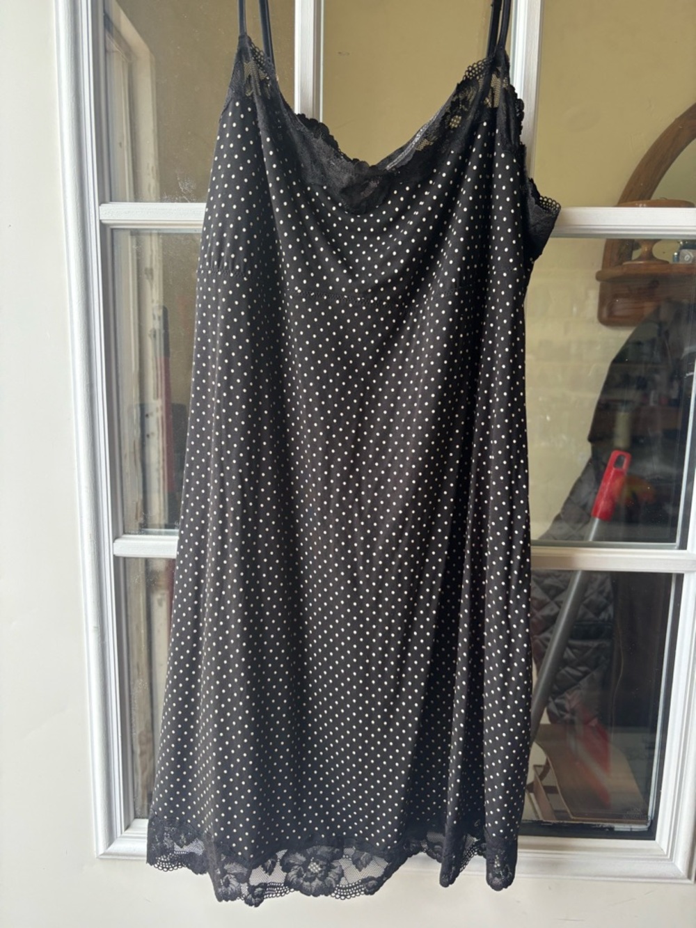 Victoria's Secret Black Polka Dot Slip Dress with Lace Trim